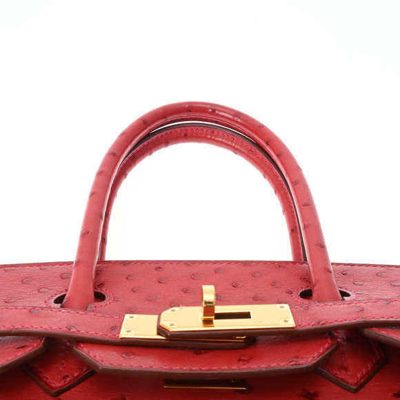Hermes Birkin 30 Ostrich Leather In Rouge Vif With Gold Hardware - Picture 4 of 12